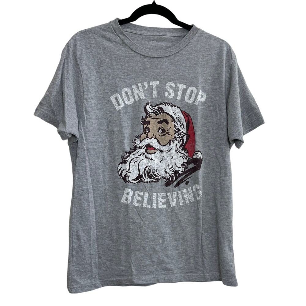 Men's Women's  Gray T-Shirt Short Sleeve Santa Claus Holiday Christmas M